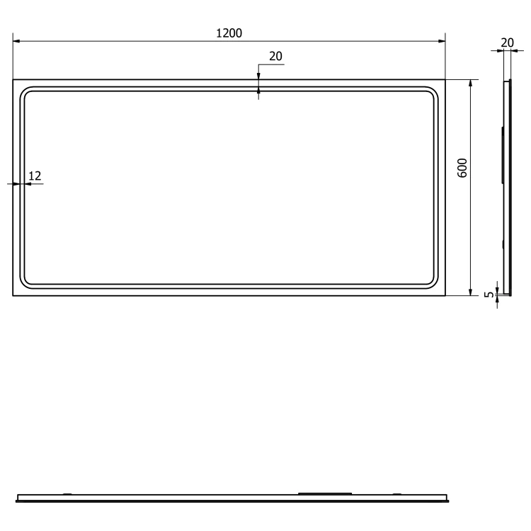 Rysunek techniczny - GEMINI lustro z LED oświetleniem 120x60cm