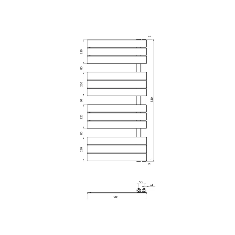 Rysunek techniczny - MYTHOS grzejnik łazienkowy 500x1130mm, biały