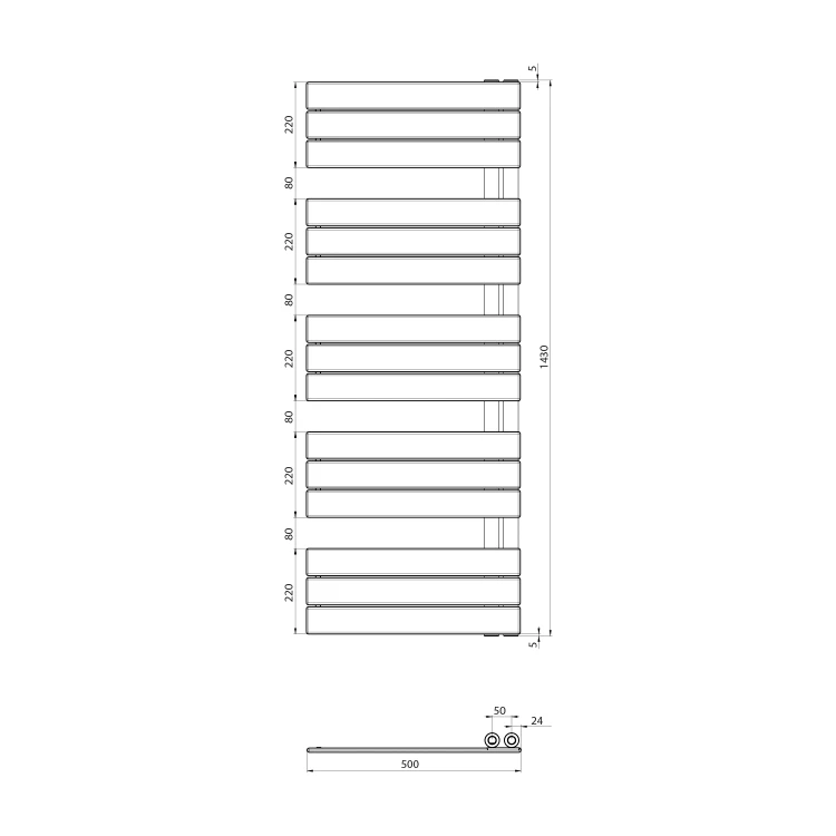 Rysunek techniczny - MYTHOS grzejnik łazienkowy 500x1430mm, czarny mat