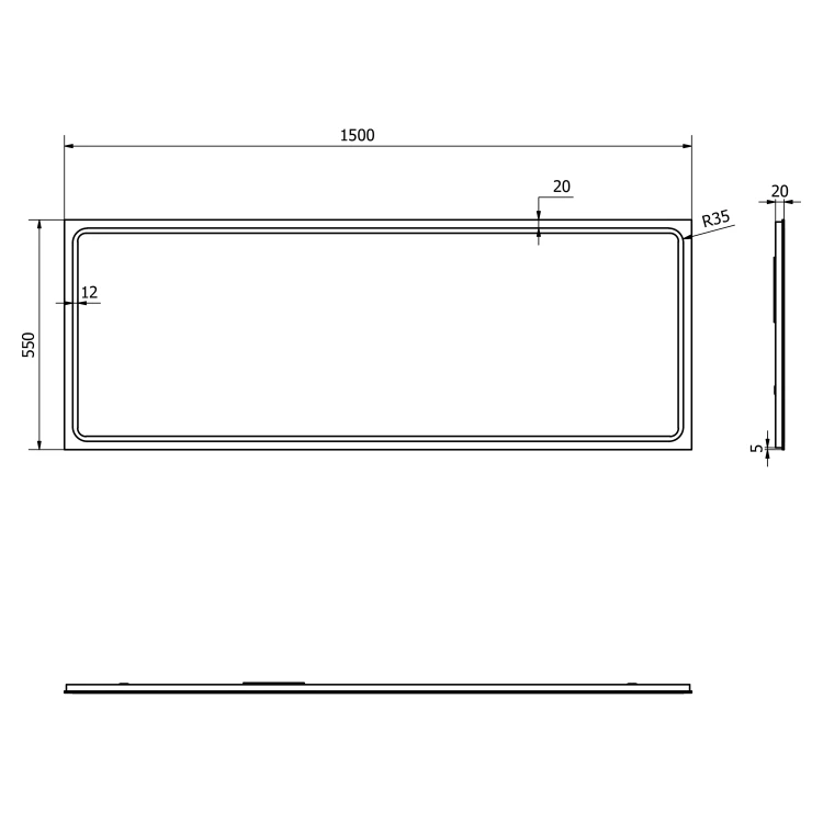 Rysunek techniczny - GEMINI lustro z LED oświetleniem 150x55cm