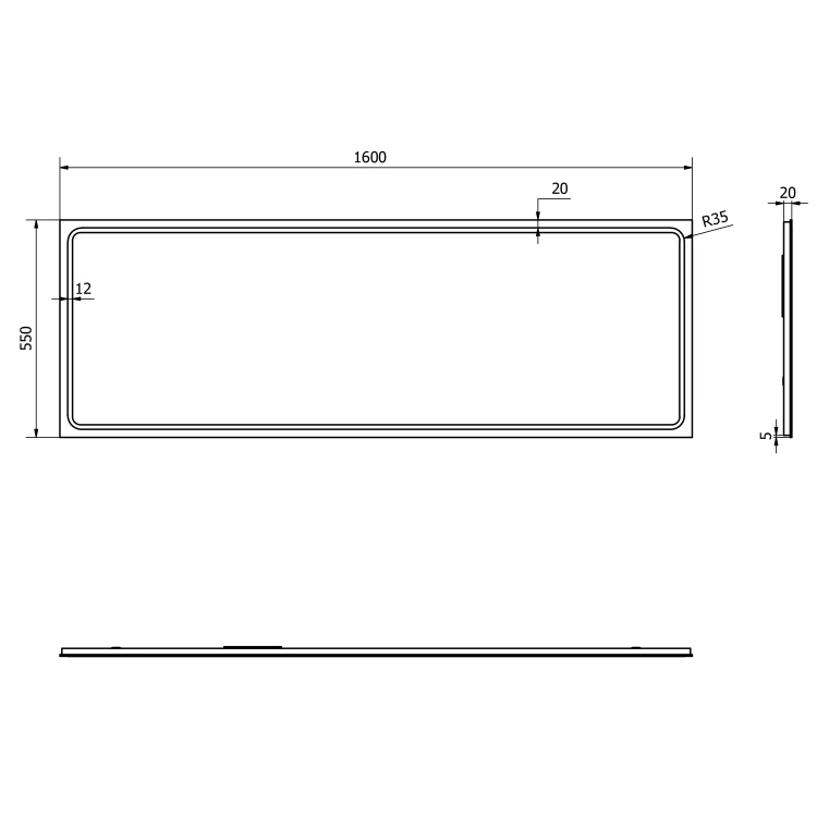 Rysunek techniczny - GEMINI lustro z LED oświetleniem 160x55cm