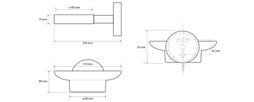 Rysunek techniczny - X-ROUND COPPER mydelniczka, szkło mleczne, miedź mat