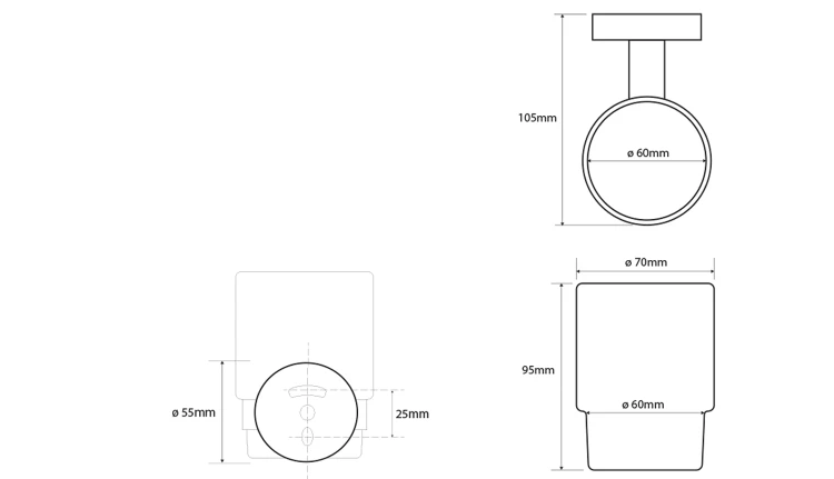 Rysunek techniczny - X-ROUND COPPER kubek, szkło mleczne, szkło mleczne, miedź mat