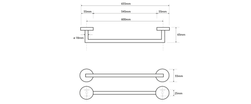 Rysunek techniczny - X-ROUND COPPER wieszak na ręczniki 600mm, miedź mat