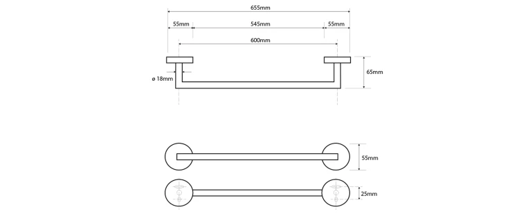 Rysunek techniczny - X-ROUND COPPER wieszak na ręczniki 600mm, miedź mat