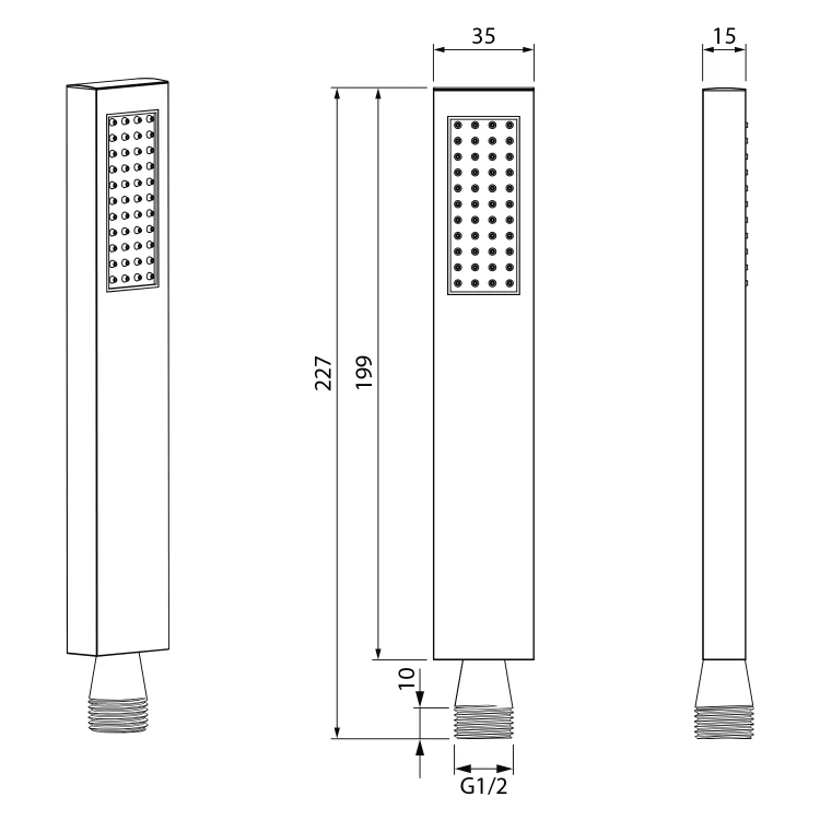 Rysunek techniczny - Słuchawka prysznicowa, 200mm, gun metal