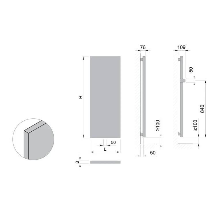 Rysunek techniczny - MAGNIFICA grzejnik 608x1806 mm, biały struktura