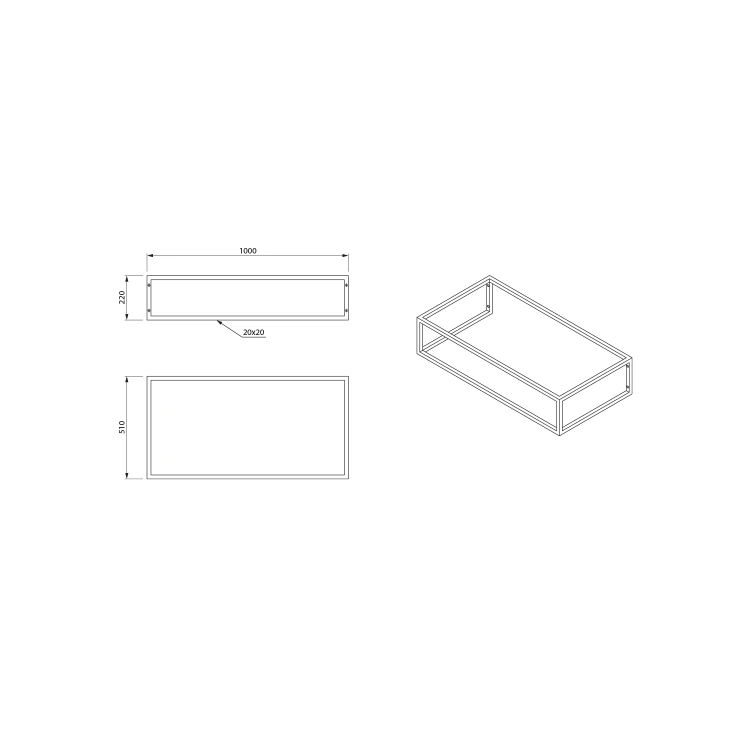 Rysunek techniczny - SKA konsola pod umywalkę/blat, 100x22x51cm, czarny mat
