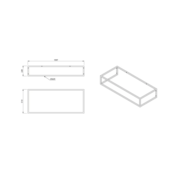 Rysunek techniczny - SKA konsola pod umywalkę/blat, 119,7x22x51cm, czarny mat