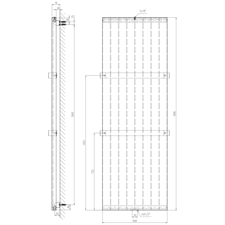 Rysunek techniczny - MAGNIFICA grzejnik 608x1806 mm, biały struktura #2