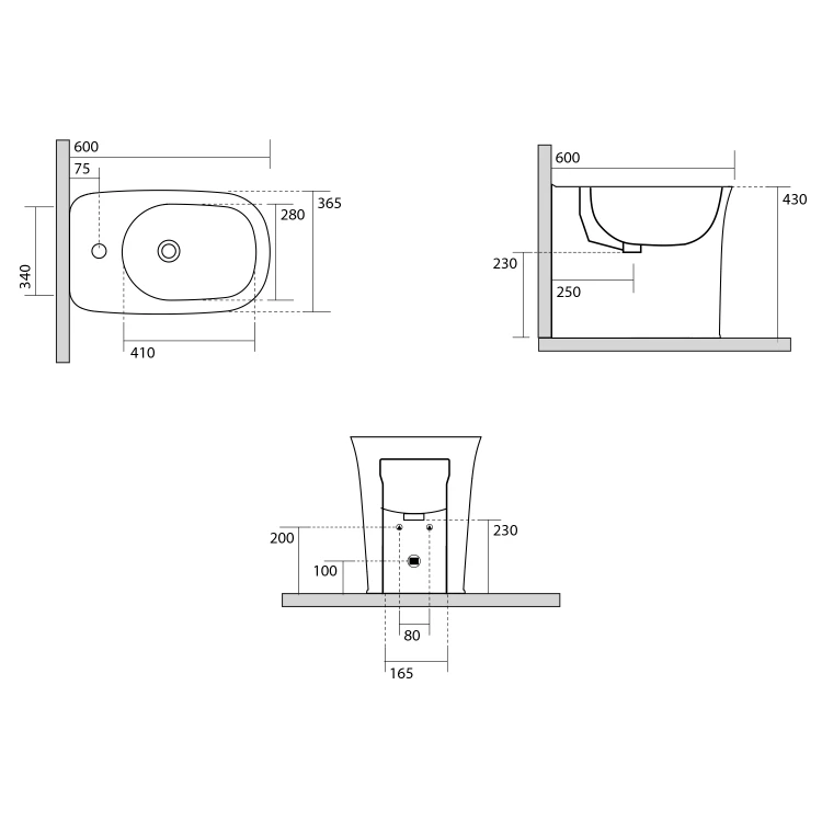Rysunek techniczny - THE NEW YORKER bidet 36,5x60cm, biały