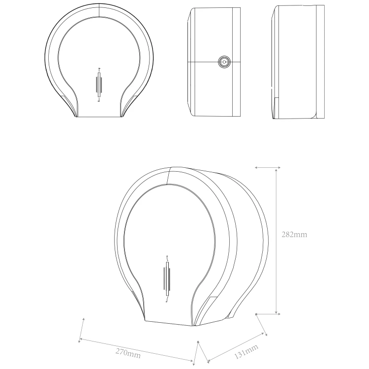 Rysunek techniczny - OLMO zasobnik papieru toaletowego na rolę o średnicy max. 26cm, 265x280x130mm, ABS biały