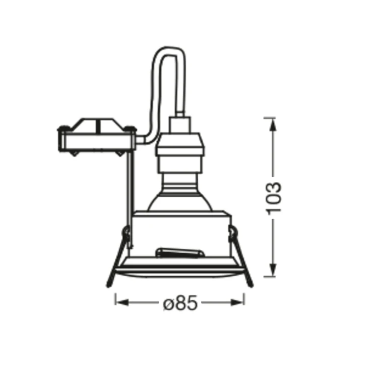 Rysunek techniczny - Oświetlenie sufitowe łazienkowe, średnica 85mm, GU10OSRAM, 4,3W, 230V, IP65, biały