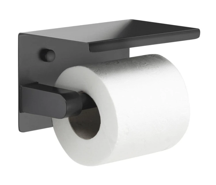 Wieszak na papier toaletowy z półką, czarny mat #2