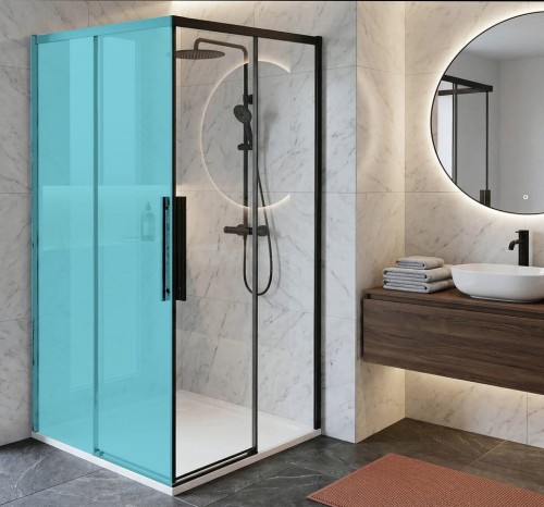 LUXOR BLACK drzwi prysznicowe wejście z rogu 900mm, szkło czyste