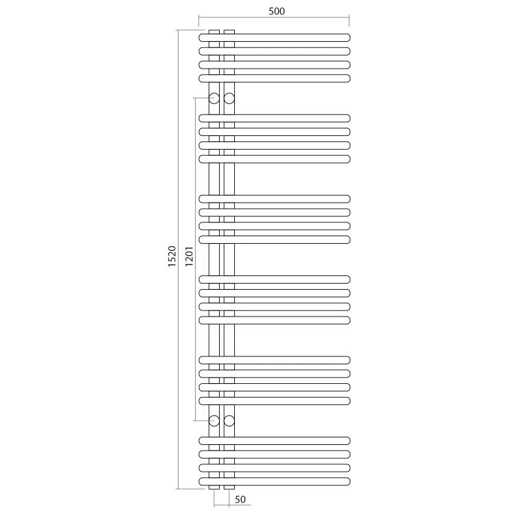 Rysunek techniczny - NYMPHA grzejnik łazienkowy 500x1520mm, czarny mat