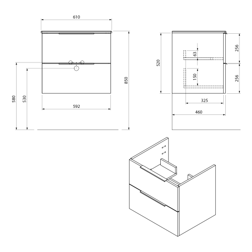 Rysunek techniczny - CIRASA szafka pod umywalkę 59,2x52x46cm, dąb Alabama
