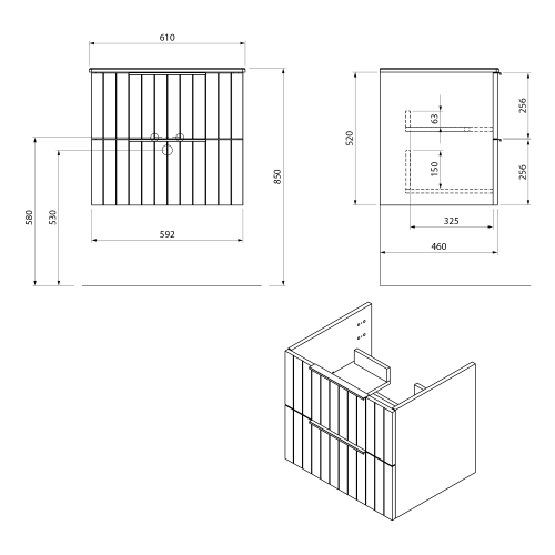 Rysunek techniczny - CIRASA STRIP szafka pod umywalkę 59,2x52x46cm, carina