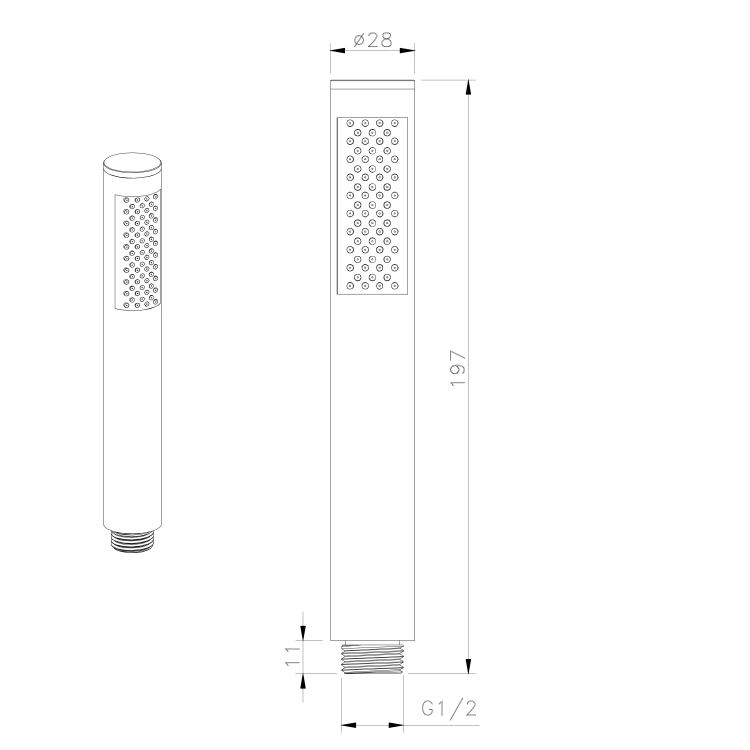 Rysunek techniczny - Słuchawka prysznicowa, 185mm, czarny mat