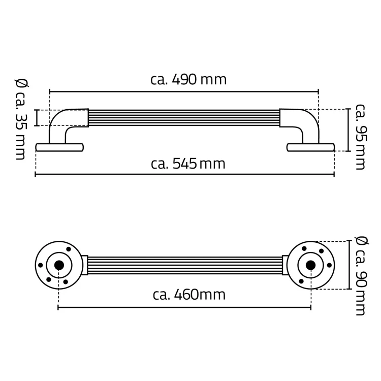 Rysunek techniczny - Pewność poręcz plastikowa, 450mm, chrom