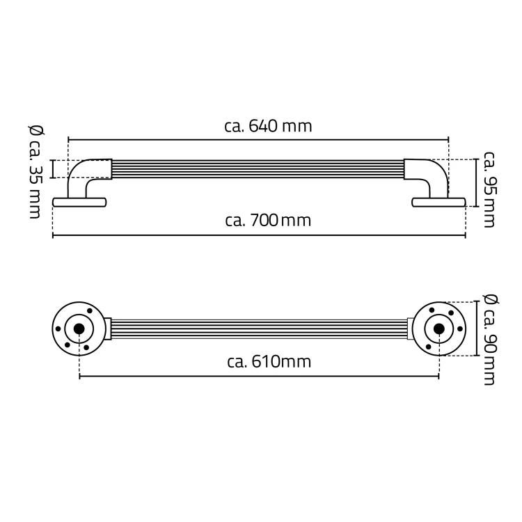 Rysunek techniczny - Pewność poręcz plastikowa, 600mm, czarny
