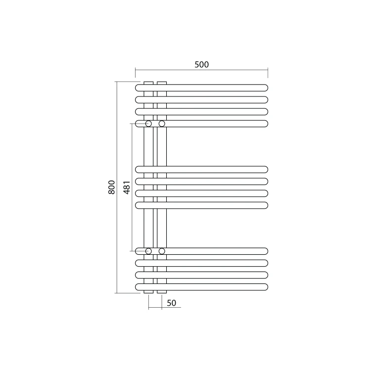 Rysunek techniczny - NYMPHA grzejnik łazienkowy 500x800mm, czarny mat