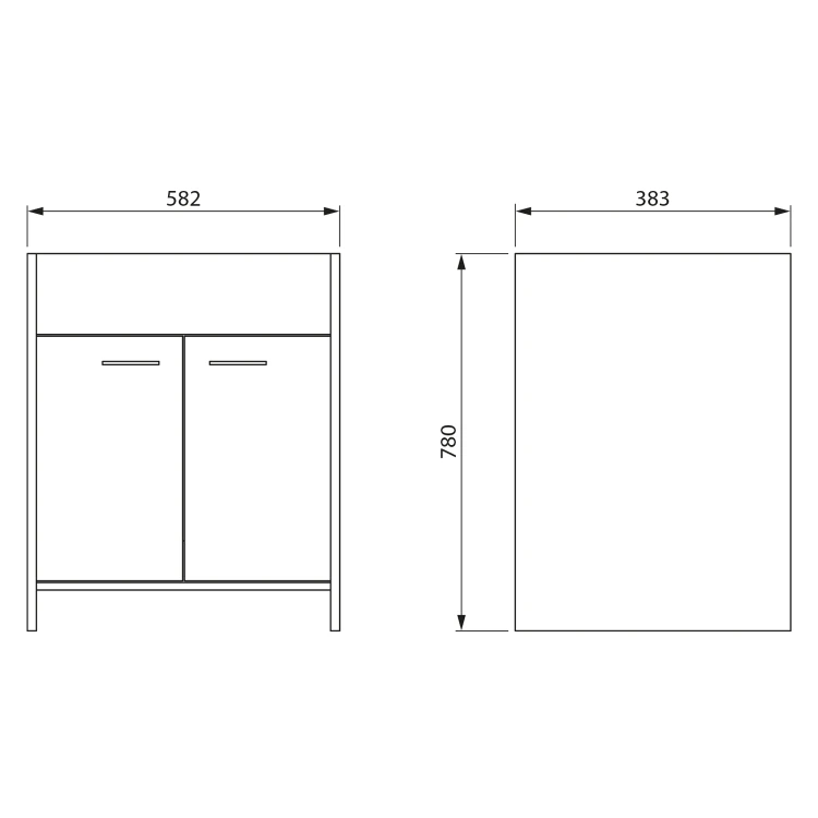 Rysunek techniczny - Szafka pod zlew 58,2x78x38,3cm, plastik, biały
