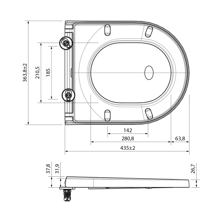 Rysunek techniczny - Deska WC, Soft Close, Easy Take, biały