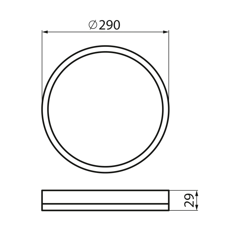Rysunek techniczny - AZPO lampa sufitowa LED, średnica 290mm, 18,5W, 3000/4000/6000K, IP54, biały
