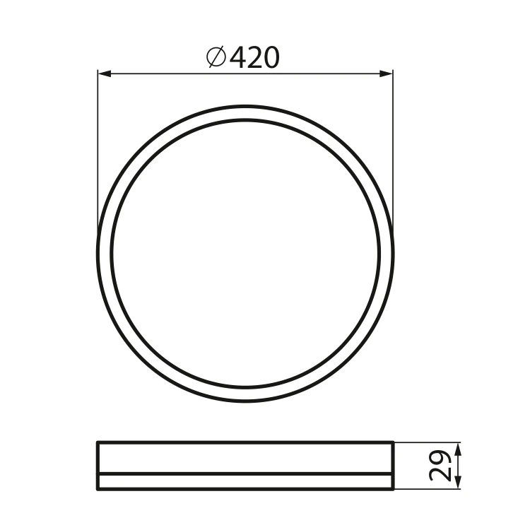 Rysunek techniczny - AZPO lampa sufitowa LED, średnica 420mm, 22W, 3000/4000/6000K, IP54, czarny mat