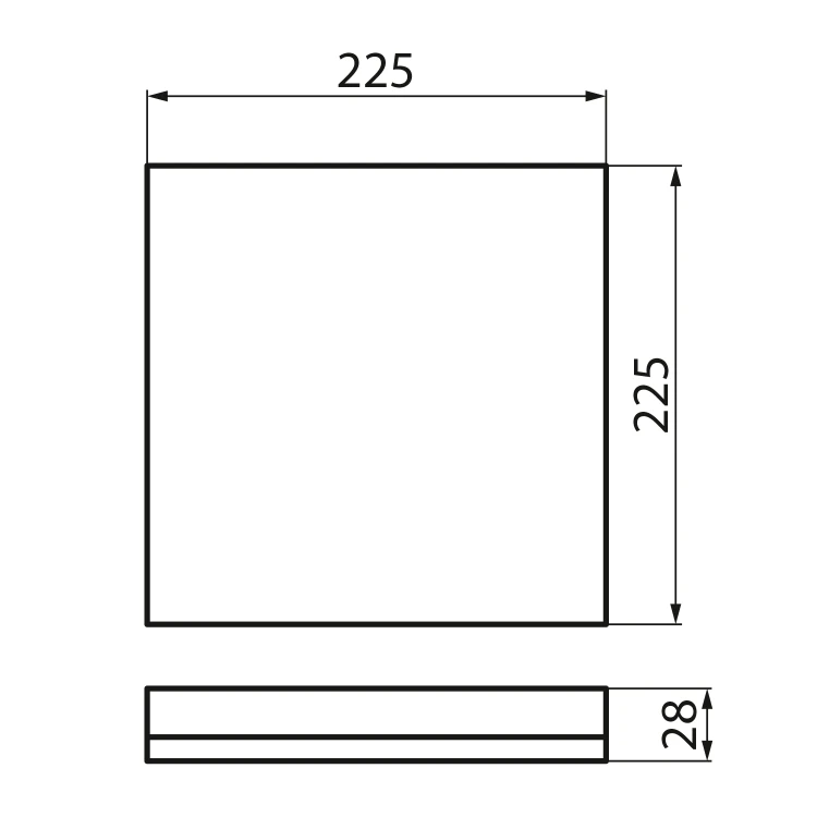 Rysunek techniczny - AZPO lampa sufitowa LED 225x225mm, 12,3W, 3000/4000/6000K,IP54, czarny mat