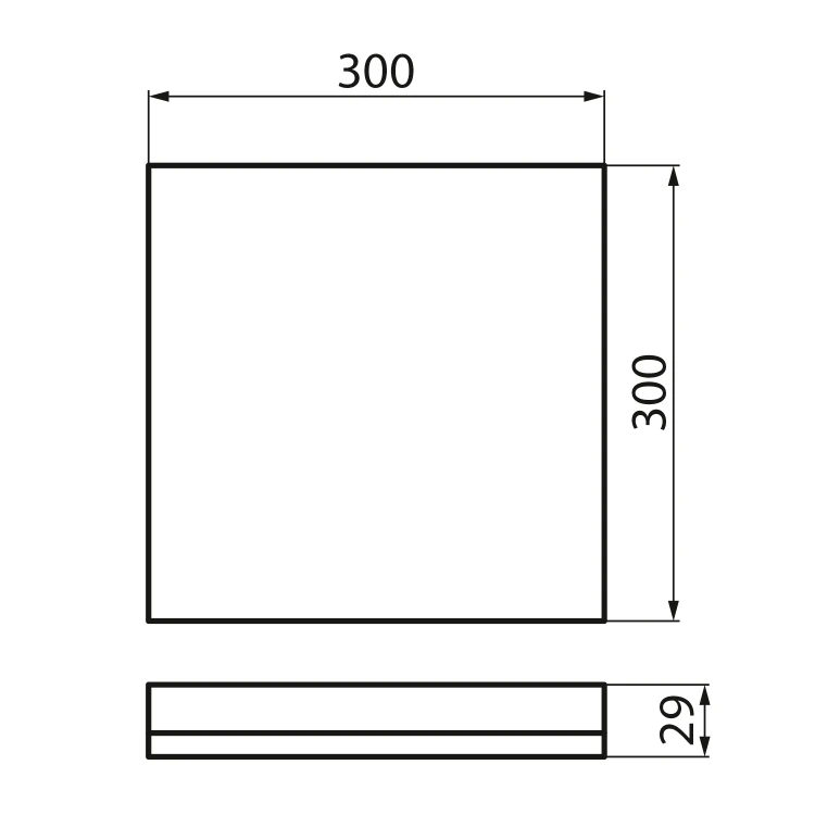Rysunek techniczny - AZPO lampa sufitowa LED 300x300mm, 17,5W, 3000/4000/6000K, IP54, czarny mat