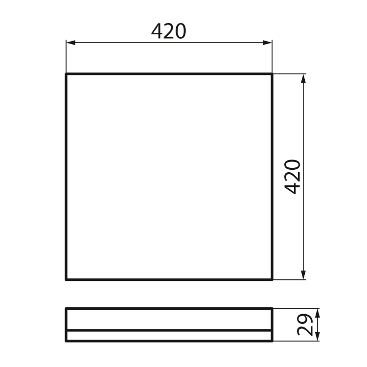 Rysunek techniczny - AZPO lampa sufitowa LED 420x420mm, 22W, 3000/4000/6000K, IP54, biały