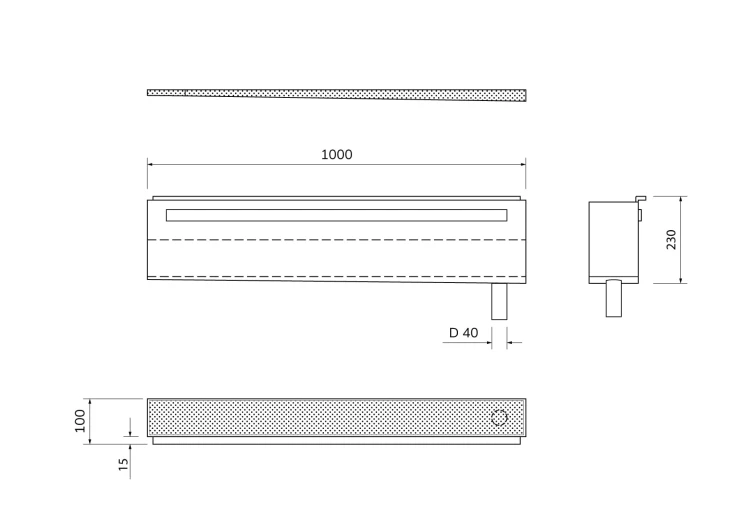 Rysunek techniczny - NIX półka wnękowa do prysznica ze stali nierdzewnej, 100 cm