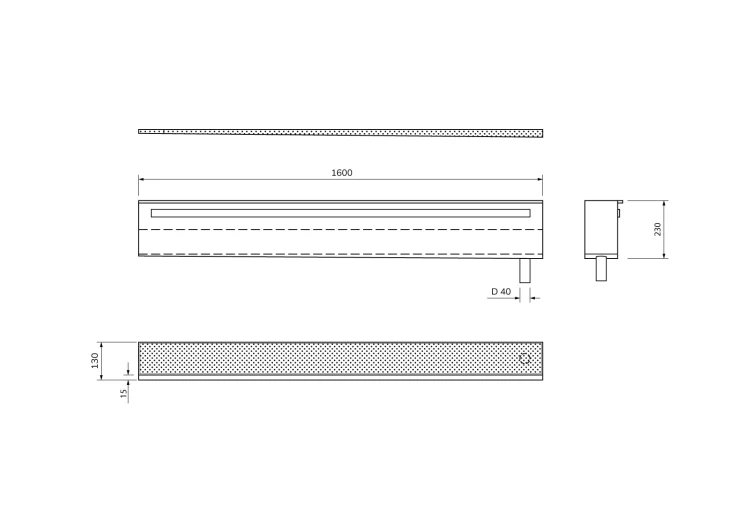 Rysunek techniczny - NIX półka wnękowa nad wannę ze stali nierdzewnej, 160 cm, narożna