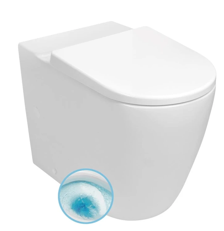 TURKU WC kombi miska, Vortex Rimless, podwyższona siedzisko 64x38cm, odpływ dolny/tylny, biały