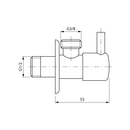 Rysunek techniczny - Zawór narożny z ceramicznym pokrywem 1/2"x3/8", chrom