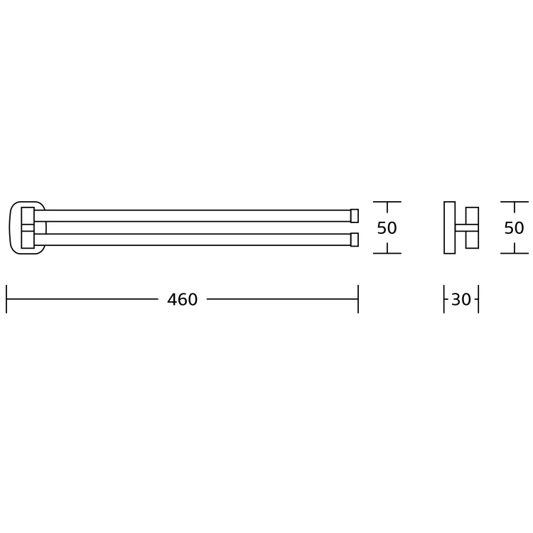 Rysunek techniczny - RUMBA podwójny wieszak na ręczniki obrotowy 450mm, chrom