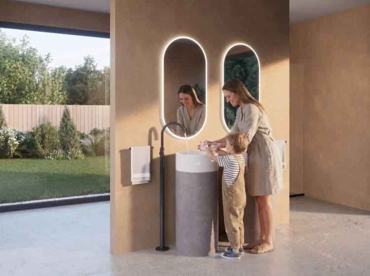 OASIS umywalka ceramiczna wolnostojąca ø 40x89cm, biała/beton pearl grey #2