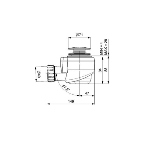 Rysunek techniczny - Odpływ wannowy DN40, klik-klak, złoto