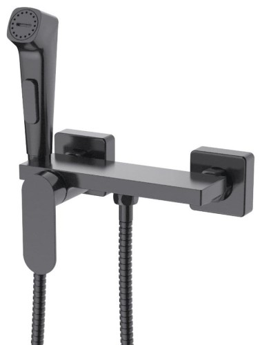 Bateria bidetowa ścienna ze Stop słuchawką bidetową i półką, gun metal