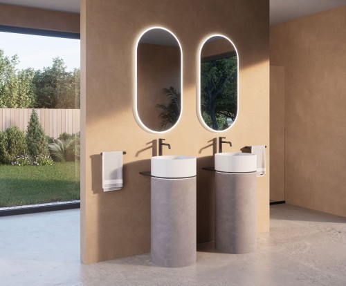 OASIS Umywalka ceramiczna wolnostojąca 40x89x48cm, półka ścienna, biała/beton pearl grey #2