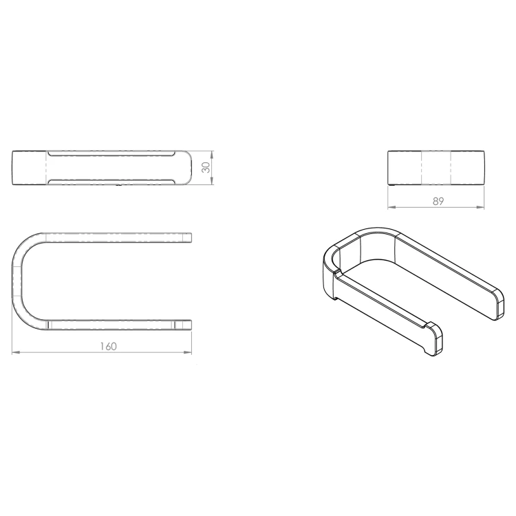 Rysunek techniczny - OUTLINE wieszak na papier toaletowy, chrom