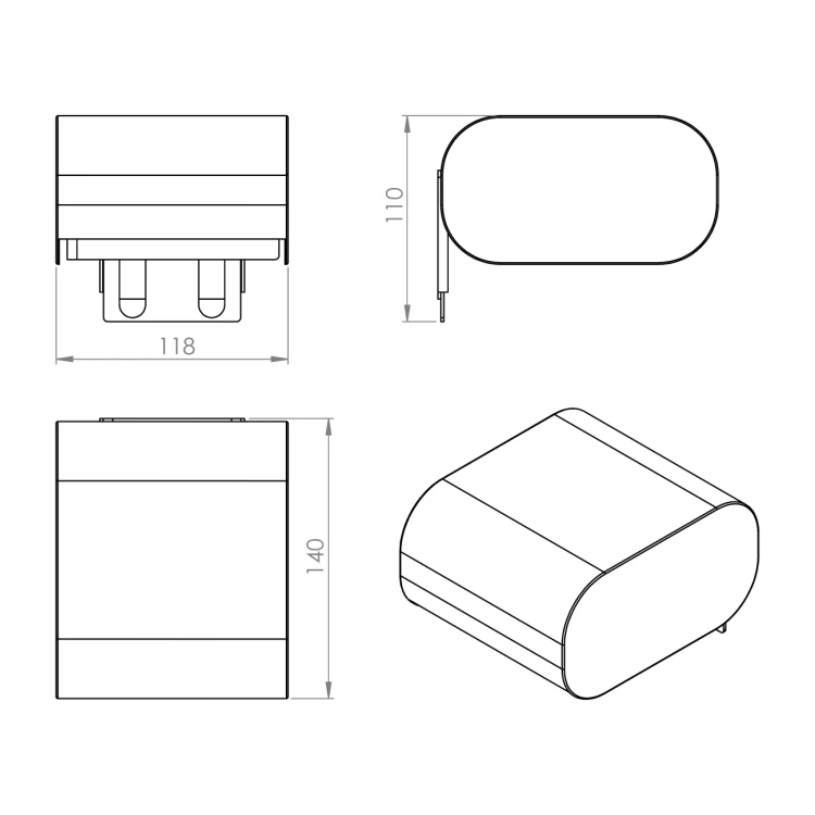 Rysunek techniczny - OUTLINE wieszak na papier toaletowy z klapką, czarny mat