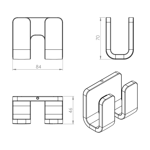 Rysunek techniczny - OUTLINE hak podwójny, czarny mat