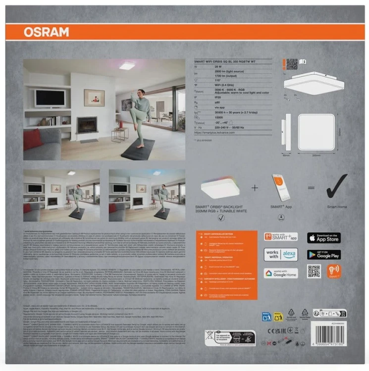 ORBIS BACKLIGHT lampa sufitowa, 350x350mm, WiFi RGB+ściemnianie, OSRAM, 2800lm, 28W, IP20, biały #2