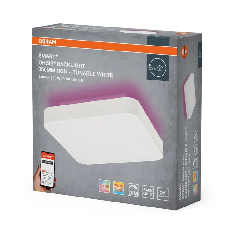 ORBIS BACKLIGHT lampa sufitowa, 350x350mm, WiFi RGB+ściemnianie, OSRAM, 2800lm, 28W, IP20, biały #4