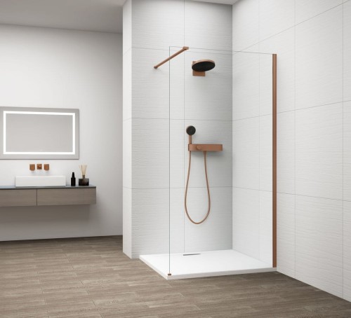 ESCA COPPER MATT jednoczęściowa kabina przysznicowa Walk-In, montaż przy ścianie, szkło czyste, 1500 mm