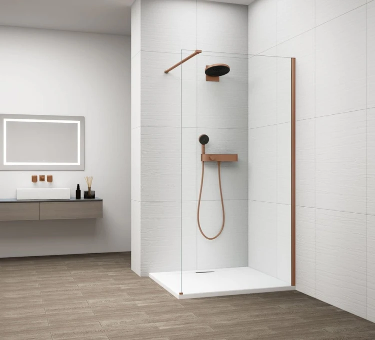 ESCA COPPER MATT jednoczęściowa kabina przysznicowa Walk-In, montaż przy ścianie, szkło czyste, 1500 mm
