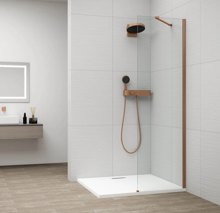 ESCA COPPER MATT jednoczęściowa kabina przysznicowa Walk-In, montaż przy ścianie, szkło czyste, 300 mm